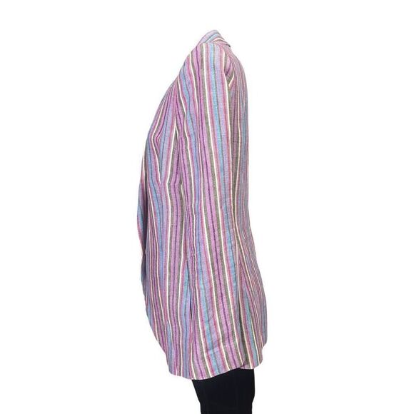 Akris Punto Striped Blue Pink Notched Collar Blazer Jacket 100% Linen sz 12USA - Picture 4 of 11